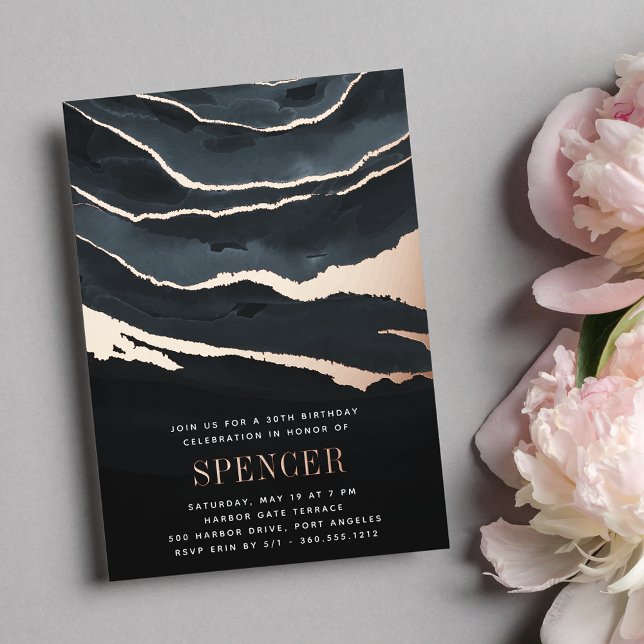 Invitation En Aluminium Luxe Marbre foncé fête d'anniversaire ou toute occ (Créateur téléchargé)
