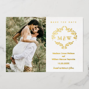 Invitation En Aluminium Luxe Mariage Crest Monogramme Wreath Photo personn