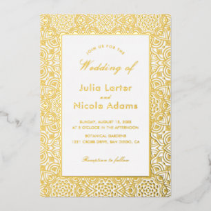 INVITATION EN ALUMINIUM LUXE MARIAGE MÉTALLIQUE GÉOMÉTRIQUE PAILLETÉ