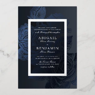 Invitation En Aluminium Luxe marine bleu argent vintage mariage botanique