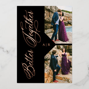 Invitation En Aluminium Luxe Moderne 2 Photos Collage Rose Gold Whimsical