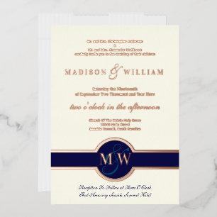 Invitation En Aluminium Luxe Monogram Moderne Mariage Marine Rose Gold
