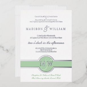 Invitation En Aluminium Luxe Monogramme Moderne Mariage Vert Silver Foil