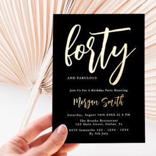 Invitation En Aluminium Luxe Noir Feuille D'Or Élégant 40e Anniversaire