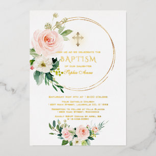 Invitation En Aluminium Luxe OR FOIL rose floral Baptême