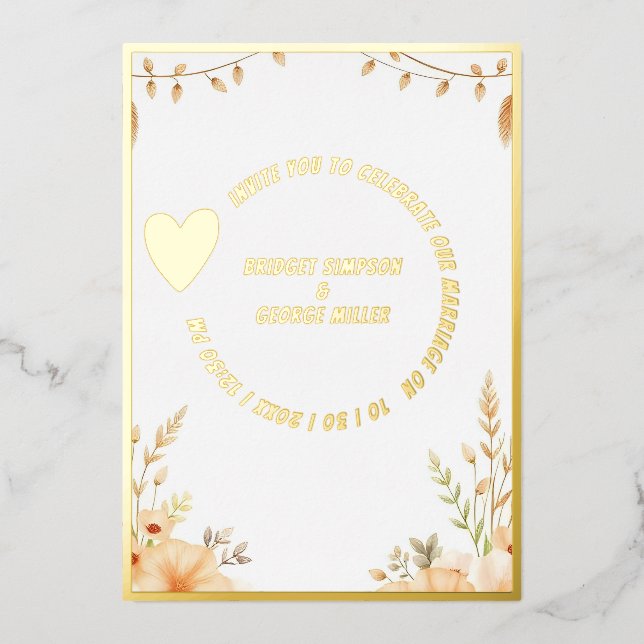 Invitation En Aluminium Luxe or rustique boho Mariage floral (Recto)