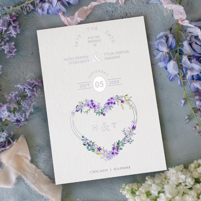 Invitation En Aluminium Luxe Romantique Botanique Floral Lavande Coeur (Créateur téléchargé)