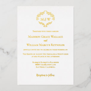 Invitation En Aluminium Luxe Romantique couronne Monogramme Mariage or bla