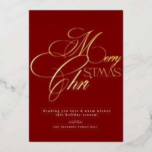 Invitation En Aluminium Luxe Rouge Or Feuille Joyeux Noël