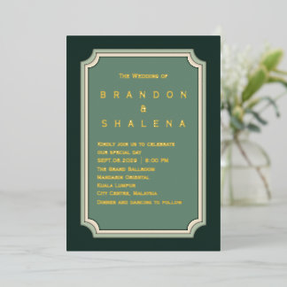 Invitation En Aluminium Luxe silencieux : Crête d'émeraude minimaliste