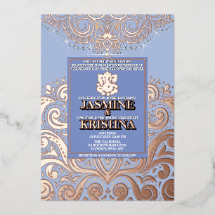 Invitation En Aluminium LuxGlitter Bleu RoseOr Ganesha Mariage Hindou