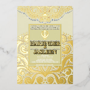 Invitation En Aluminium LuxGlitter Gold Sikh Anand Karaj Mariage