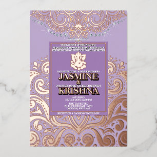 Invitation En Aluminium LuxGlitter Lavande RoseOr Ganesha Mariage Hindou