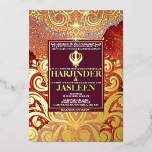Invitation En Aluminium LuxGlitter Maroon Red Sikh Anand Karaj Mariage