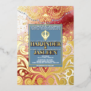 Invitation En Aluminium LuxGlitter Rose & Or Sikh Anand Karaj Mariage