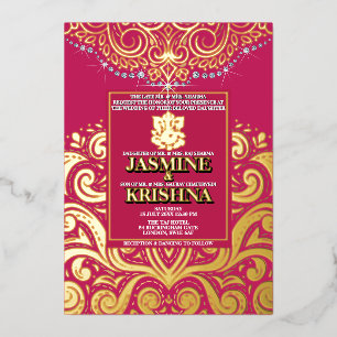 Invitation En Aluminium LuxGlitter Rose Rose Gold Ganesha Mariage Hindou