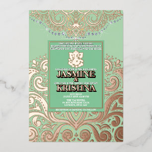 Invitation En Aluminium LuxGlitter Rose Sauge Or Ganesha Mariage Hindou
