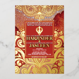 Invitation En Aluminium LuxGlitter Rouge Sikh Anand Karaj Mariage Indien