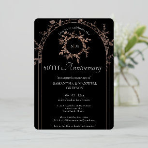 Invitation En Aluminium Luxueux Noir 50e Anniversaire de Mariage Argenté