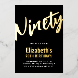 Invitation En Aluminium Luxueux Or 'Quatre-vingt-dix' Adult Milestone 90e