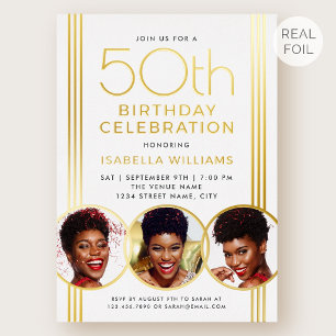 Invitation En Aluminium Luxueux papier d'aluminium or 50e anniversaire pho