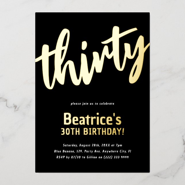 Invitation En Aluminium Luxury Gold 'trente' Jalon adulte 30e anniversaire (Recto)
