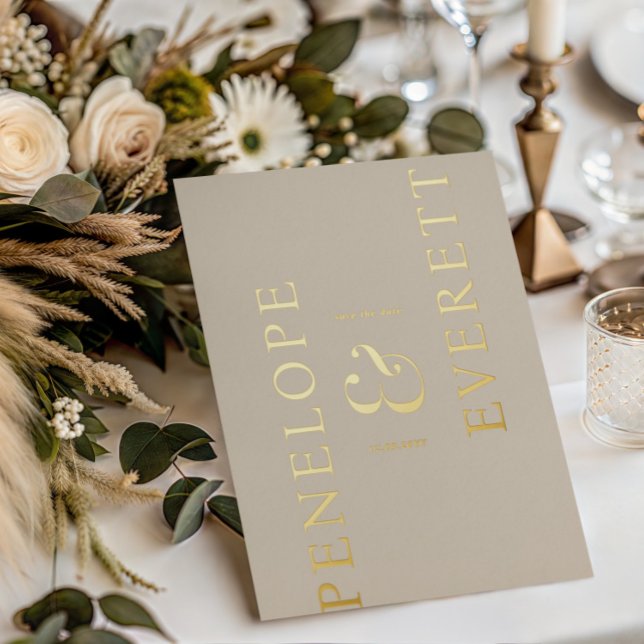 Invitation En Aluminium Luxury Save the Date | Modern Vertical Name (Créateur téléchargé)