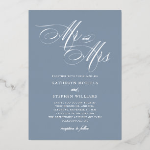 Invitation En Aluminium M. & Mme Calligraphy Mariage Silver Foil Invitatio