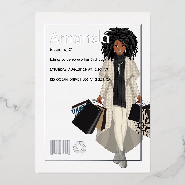 Invitation En Aluminium Magazine Couverture Shopping Fille fête d'annivers (Recto)