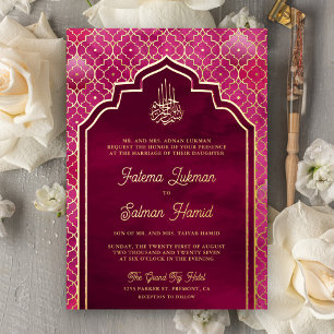 Invitation En Aluminium Magenta Rose Mariage Musulman Marocain Or