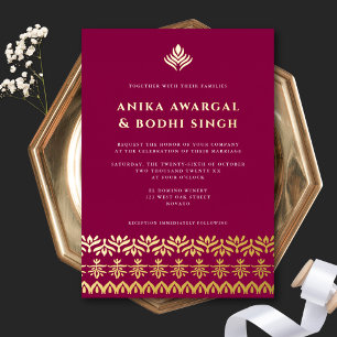 Invitation En Aluminium Magnifique bordure indienne ornée mariage or