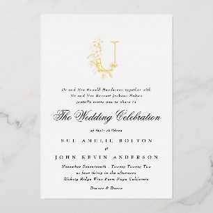 Invitation En Aluminium Magnifique Élégante Fleurie Monogramme de Mariage 