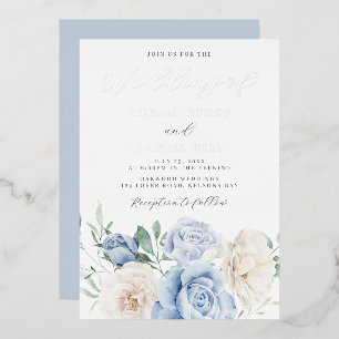 Invitation En Aluminium Magnifique floral mariage argent bleu ciel poussié