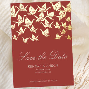 Invitation En Aluminium Magnifique Grue en Papier Origami Rouge Save The D