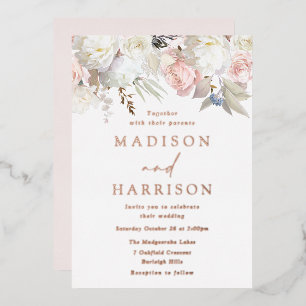 Invitation En Aluminium Magnifique rose et blanc floral mariage or rose