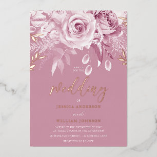 Invitation En Aluminium Magnifique rose rose Mariage Rose or