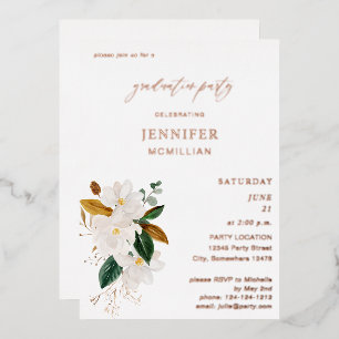 Invitation En Aluminium Magnolia Blanc Fête de Remise des Diplômes Florale