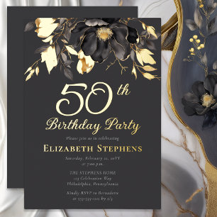 Invitation En Aluminium Magnolia Élégant Fête d'anniversaire des 50 ans Ad
