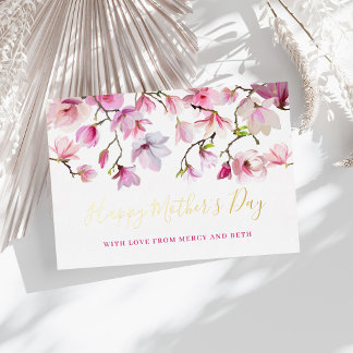 Invitation En Aluminium Magnolia Floral Rose Moderne Bonne Fête des Mères
