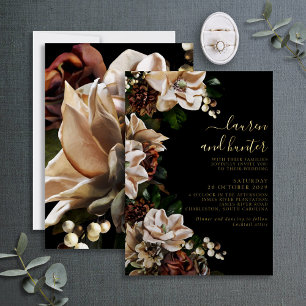 Invitation En Aluminium Magnolia Script Floral Mariage Sombre et Élégant O