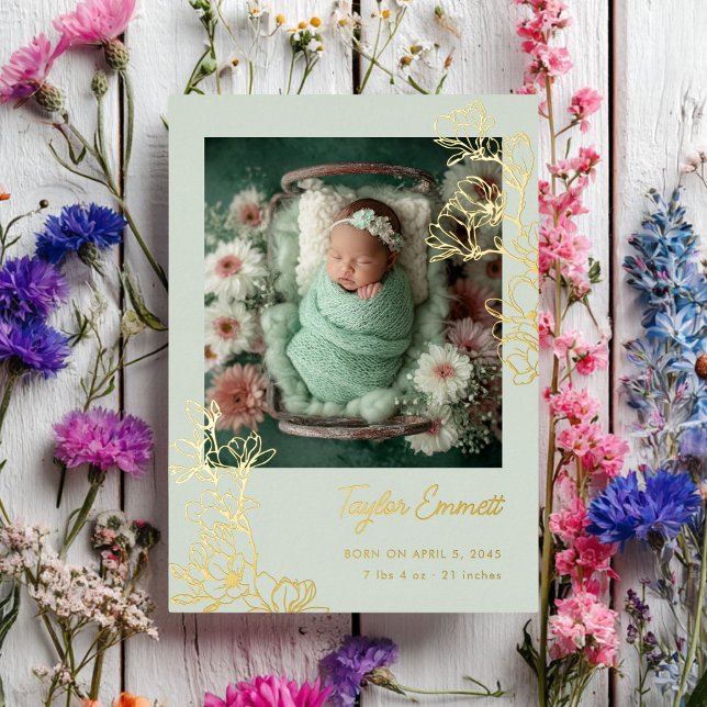 Invitation En Aluminium Magnolia Spring Baby Birth Foil Announcement (Créateur téléchargé)