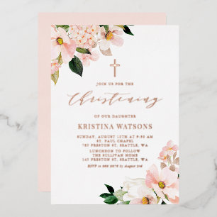 Invitation En Aluminium Magnolias Rose Gold Rose Pâle Baptême