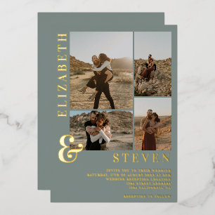 Invitation En Aluminium Maillot bleu poussiéreux 4 grille photo or mariage