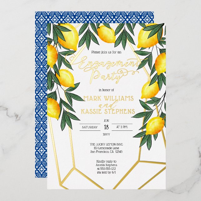 Invitation En Aluminium Main Squeeze Lemons Italie Engagement Party Gold (Recto/Verso)