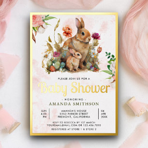 Invitation En Aluminium Maman et bébé floral Lapin Baby Shower feuille d'o