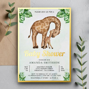 Invitation En Aluminium Maman et Bébé Girafe Safari Baby Shower Or