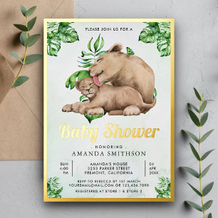Invitation En Aluminium Maman et bébé Lion Cub Jungle Baby shower Gold