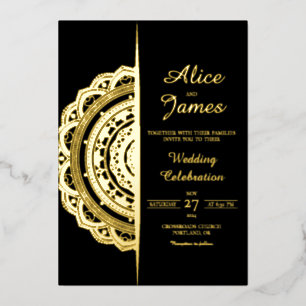 Invitation En Aluminium Mandala cadre partagé luxe noir or feuille mariage