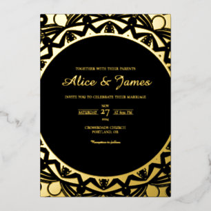 Invitation En Aluminium Mandala circulaire élégant mariage feuille d'or no