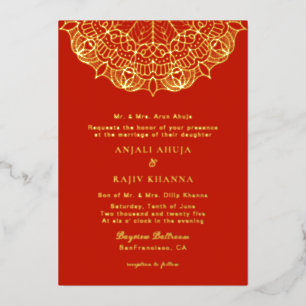 Invitation En Aluminium Mandalas élégants rouge et or Mariage indien 